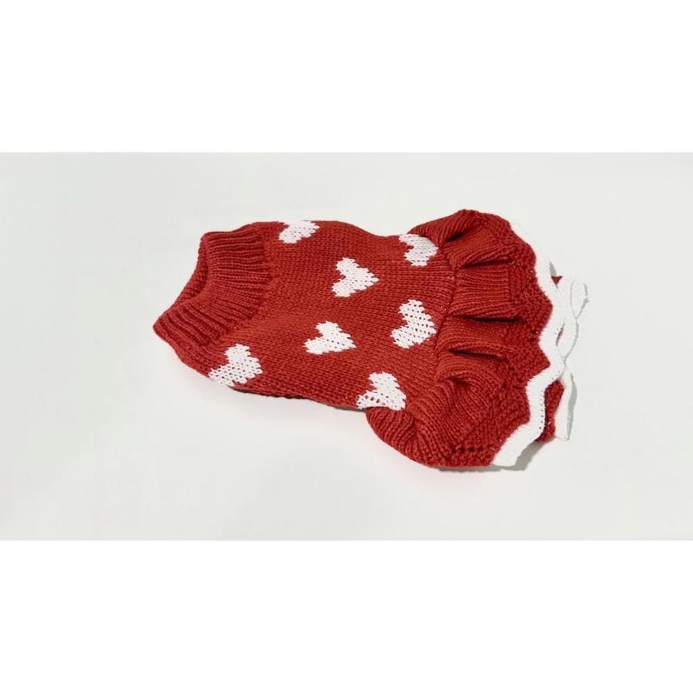 NEW Small Dog Sweater Red Knit Skirt White Hearts Puppy Sweater Size XS Warm